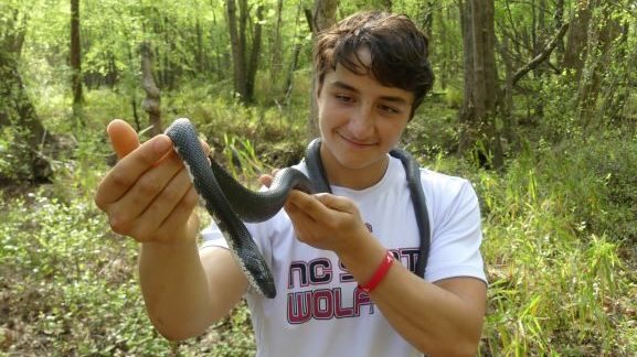 Ben Zino Holding a Snake - Turtles in Trouble: Documenting the Conservation of the Eastern Box Turtle - College of Natural Resources at NC State University