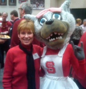 PRTM Alumna Suzie Walston with NC State's Ms. Wuf Mascot