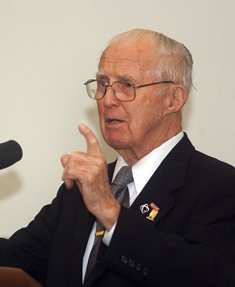 The late Nobel Laureate Norman E. Borlaug delivers the Inaugural Borlaug lecture at NC State University in 2005